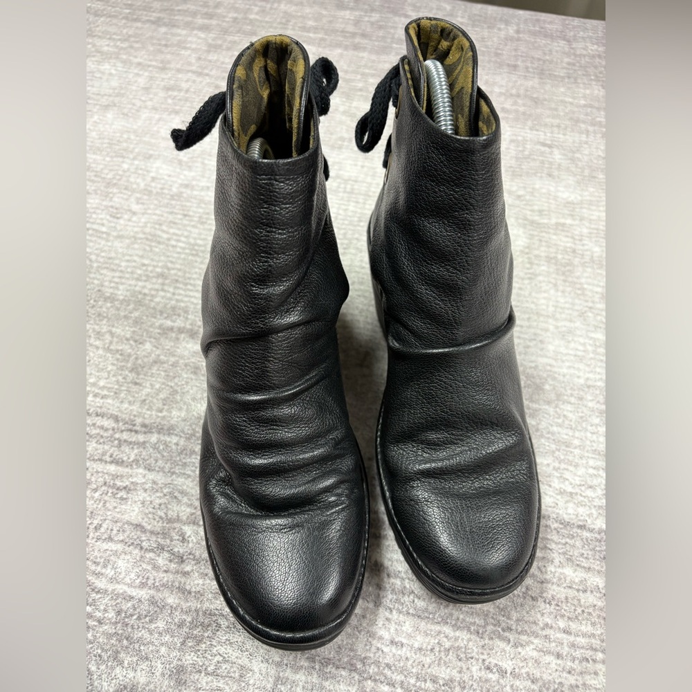 Fly London Ankle Boots Women's Wedge Heel Size 7 US 37 EU Yama Black Leather - Picture 4 of 10